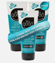 3x All Good Reef Friendly Mineral Sunscreen SPF 30 Water Sweat Resist 3 Fl. Oz *