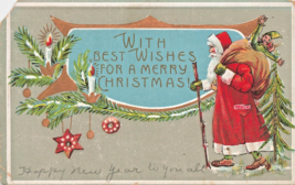Best Wishes For A Merry Christmas! Santa CLAUS-BAG Toys~Antique Postcard - £4.67 GBP
