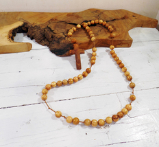 Rosary GP olive wood handmade Cross pendant necklace - $22.00
