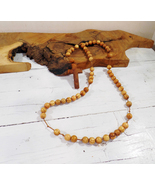 Rosary GP olive wood handmade Cross pendant necklace - £17.43 GBP