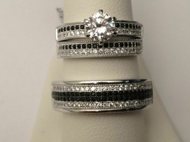 10K White Gold Plated Black &amp; White Simulated Diamond His &amp; Her Ring ... - $128.62