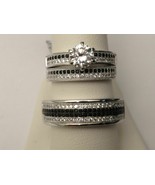 10K White Gold Plated Black &amp; White Simulated Diamond His &amp; Her Ring ... - $128.62