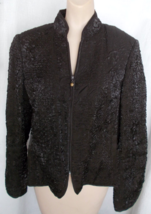 VICTOR COSTA Blazer Rich Brown Jacket Crinkle Puckered Rayon Fabric SZ 14 - £11.08 GBP