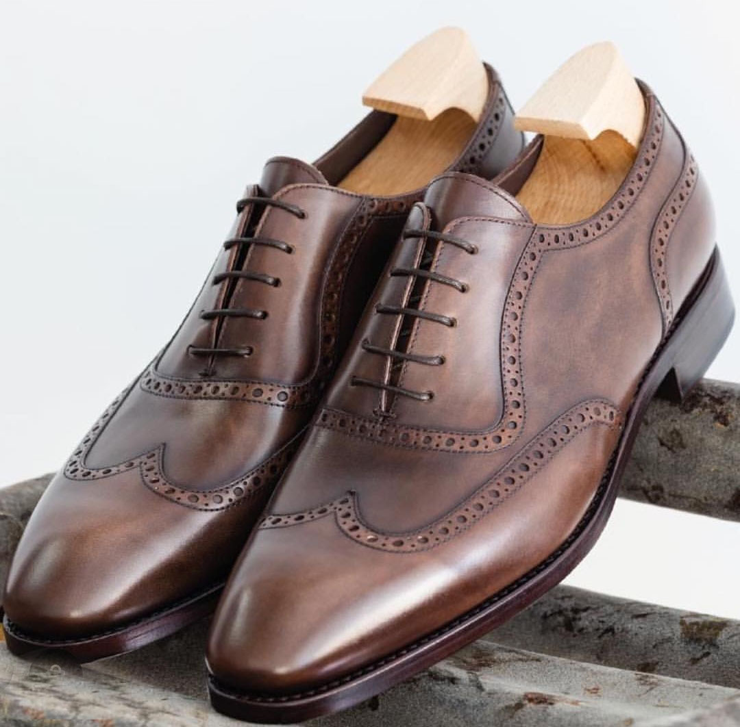 NEW Handmade Men's Brown Leather Wing Tip Shoes, Men's Lace Up Formal Dress Shoe