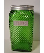 Owens Illinois Green Hoosier Square Jar Diagonal Ribbed with Lid - $45.00