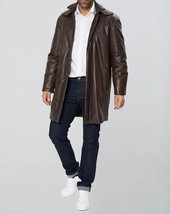 Brown Halloween Formal Stylish Casual Men Trench Coat Genuine Leather Lambskin - £123.32 GBP