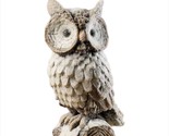 Snowy Owl Statue on Branch 8.7&quot; High Resin Wild Bird Grey White Glitter - $29.69