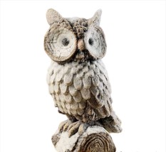 Snowy Owl Statue on Branch 8.7&quot; High Resin Wild Bird Grey White Glitter - £23.22 GBP