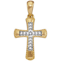 10k Yellow Gold Womens Round Diamond Small Flared Cross Pendant 1/10 Cttw - £109.94 GBP