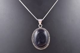 Handmade Silver Polished Oval Blue Sunstone Rare One of a Kind Pendant Necklace - £16.18 GBP+
