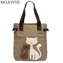 Fashion Women Canvas Handbag Cute Cat Appliques Travel Shoulder Bags Causal Lady - £23.21 GBP