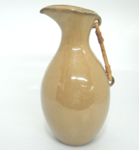Korean Pottery Pitcher Ewer Vessel w Bamboo Wicker Handle 9.25&quot; Golden Brown - £23.67 GBP