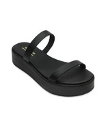 Black flatform slides with soft leather insole and rubber sole - $66.00