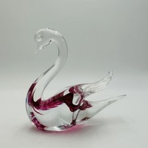 Swedish Granna Swan Glass Art Figurine Pink 5in Hand Blown Hand Made Vin... - $55.17