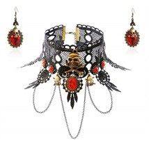 YiYaoFa Exaggerated Jewelry Set Black Lace Skeleton Necklace &amp; Earring Women Acc - £18.95 GBP