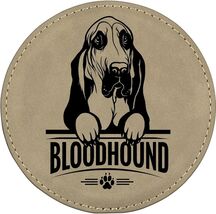 Bloodhound 4" Round Leather 6-Coaster Set with Holder-Tan / Black - $19.99