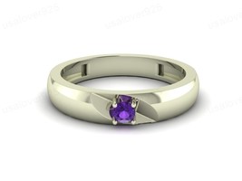 Natural Purple Amethyst Stone 925 Sterling Silver Handmade Solitaire Band Ring - £41.12 GBP