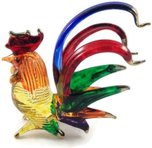 Mr_Air_Thai_Glass_Blown Tiny 2½&quot; High Rooster Figurine - Miniature Hand Blown Gl - £14.19 GBP
