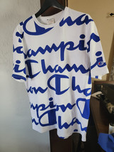 Champion Logo Print Round Neck T-Shirt for Men, Large - white/Blue E32 - £11.83 GBP