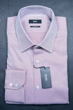 HUGO BOSS Herren Enzo Regular Fit Pink Gepunktet Baumwollkleid Hemd 41 16 34/35 - £50.08 GBP