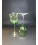 2 Block Crystal GREEN Balloon Wine Goblet Hand Blown Glasses - $38.54