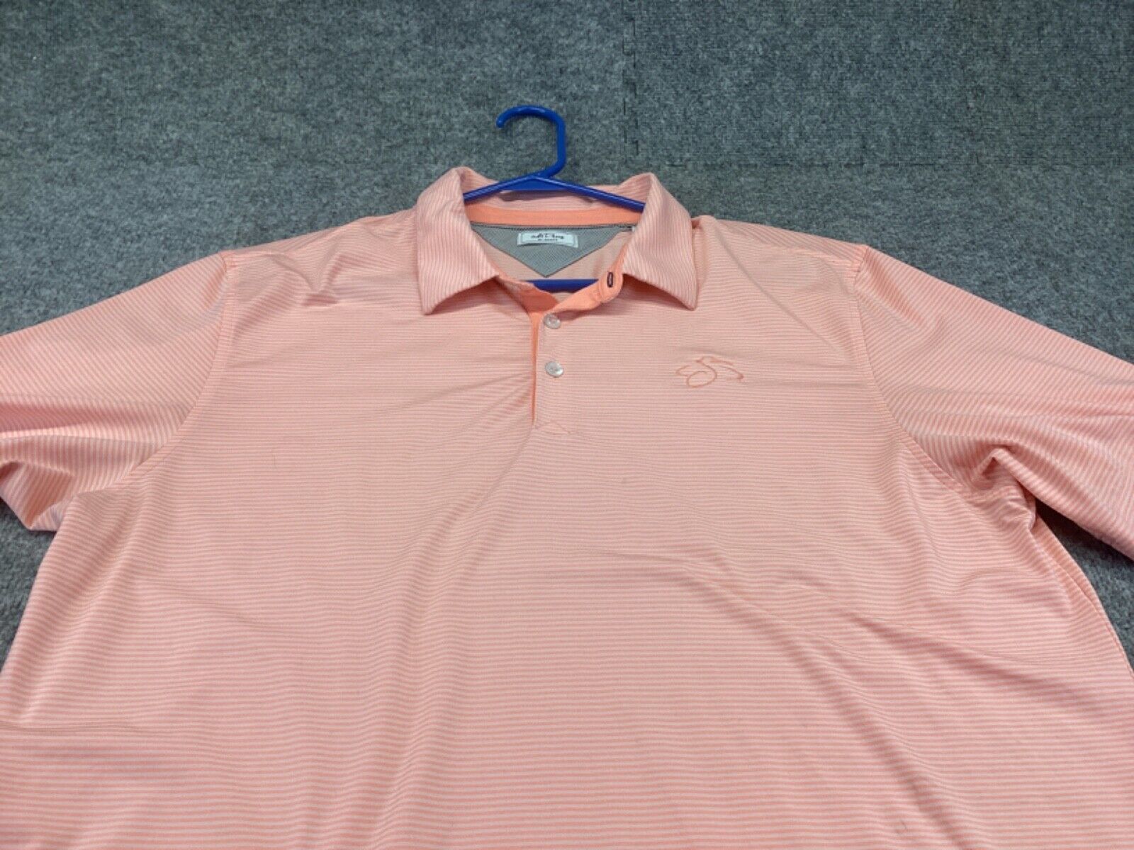 Primary image for Adidas AdiPure Polo Shirt Mens Medium Short Sleeve Peach Striped Embroidery Golf