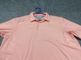Adidas AdiPure Polo Shirt Mens Medium Short Sleeve Peach Striped Embroid... - $12.86