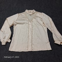 Vintage Jani Originals Shirt Woman Size 8 Ivory Cottagecore Lace Satin Top - $23.10