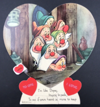 VTG 1938 Disney Seven Dwarfs Mechanical Valentines Day Stand-Up Greeting Card - $18.07