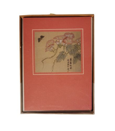 Vtg 9 Blank Note Cards Japanese Pink Morning Glory Flowers Drawing Gibson in Box - $14.99