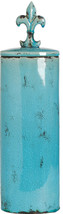 Fleur-De-Lis Distressed Turquoise Lidded Ceramic Jar 23&quot; - £38.76 GBP