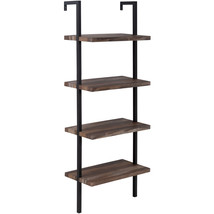 4-Shelf Bookcase Open Wall Mount Ladder Bookshelf With Industrial Metal Frame - £92.53 GBP