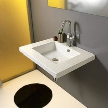 Rectangular Ceramic Wall-Mounted/Built-In Sink, White, Tecla, One Hole Mars. - £413.51 GBP