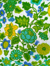 Awesome MiD Mod Aqua &amp; Yellow Flower Power Terry Cloth 60&quot; Tablecloth w/ Fringe - £54.69 GBP