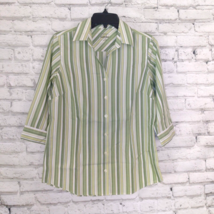 Cabela&#39;s Button Front Shirt Womens Small Green Striped 3/4 Sleeve Cotton - £12.58 GBP