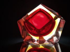 Sommerso Murano  Flavio Poli Red and Gold  Faceted Glass Ashtray Italy #9544 image 6