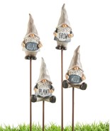 Gnome Plant Picks Set 4 with Sentiment 15&quot; High Resin Metal Wood Carved ... - £28.80 GBP