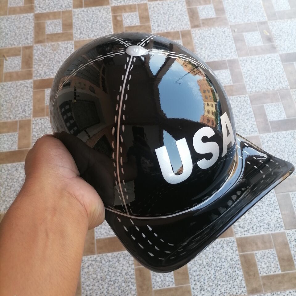 Motorcycle Helmet Baseball Cap Style fiberglass custom Helmet Bike black sil USA