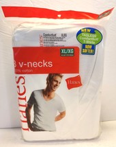 Vintage New HANES Mens T-Shirt V-Neck XL 42-44 3-Pack White Tagless Comfort Soft - £23.59 GBP