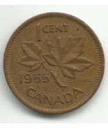 1955 Canada One Cent Coin Canadian Penny w/ Queen Elizabeth &amp; Maple Leaf - $1,820.47 MXN
