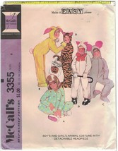 Vintage McCall&#39;s 3355 Hooded Animal Costume Pattern Child Size 8 Bunny, Tiger Un - £5.60 GBP