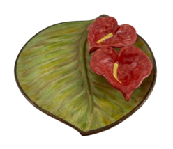 California Pottery Ceramic Anthurium Serving Plate 2 Side Bowls Attached... - £41.36 GBP