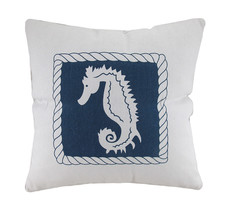 Zeckos White And Blue Seahorse Decorative Canvas Throw Pillow - £11.62 GBP