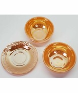 3 Vtg Fire King Orange Peach Luster Bowl &amp; Saucer Plate Lot Opalescent R... - $257.79 MXN