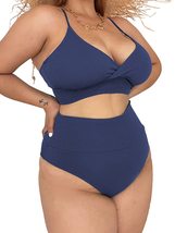 Womens Plus Size Blue Tie Back High Waist Solid Color Bikini Swimwear Se... - $32.95