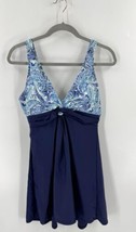 Mazu Swim Swimsuit Dress Blue Floral Paisley Womens Size 12 Built In Briefs - £32.47 GBP