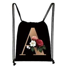 26 Initial Letter Flower Backpack A - Z Alphabet Bridesmaid Women Drawstring Bag - £13.74 GBP