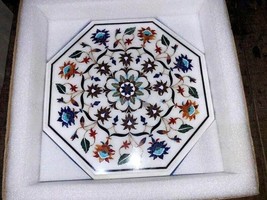 36&quot; White Marble Coffee Table Semi Precious Stone Inlay Mosaic Art Garden Decors - £1,838.30 GBP