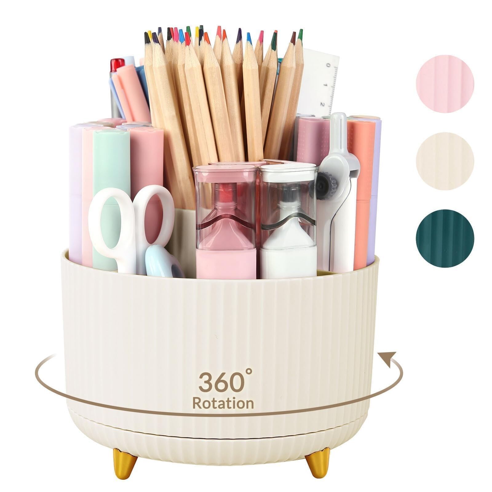 SKYDUE 360 Degree Rotating Desk Organizer, Dual-Purpose Pencil Pen Holder for De