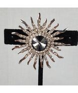 Vintage Rovollie Gray Crystal Rhinestone Sunburst Sun Statement Brooch - $671.73 MXN